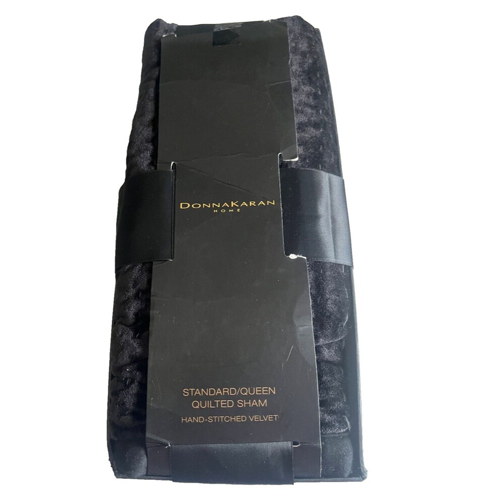 Donna Karan Pillow Sham Black Velvet Standard Queen Channel Quilted Open Pack